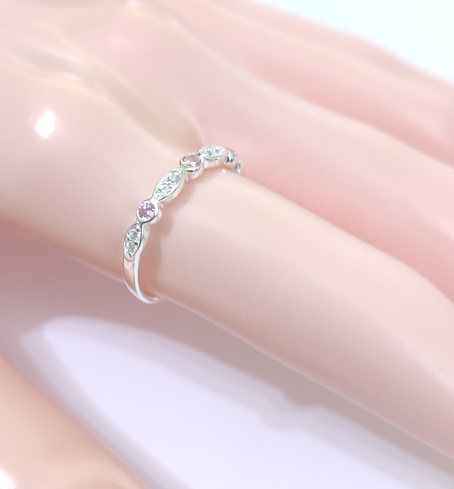 half eternity ring 925 sterling silver pink cubic zirconia ring