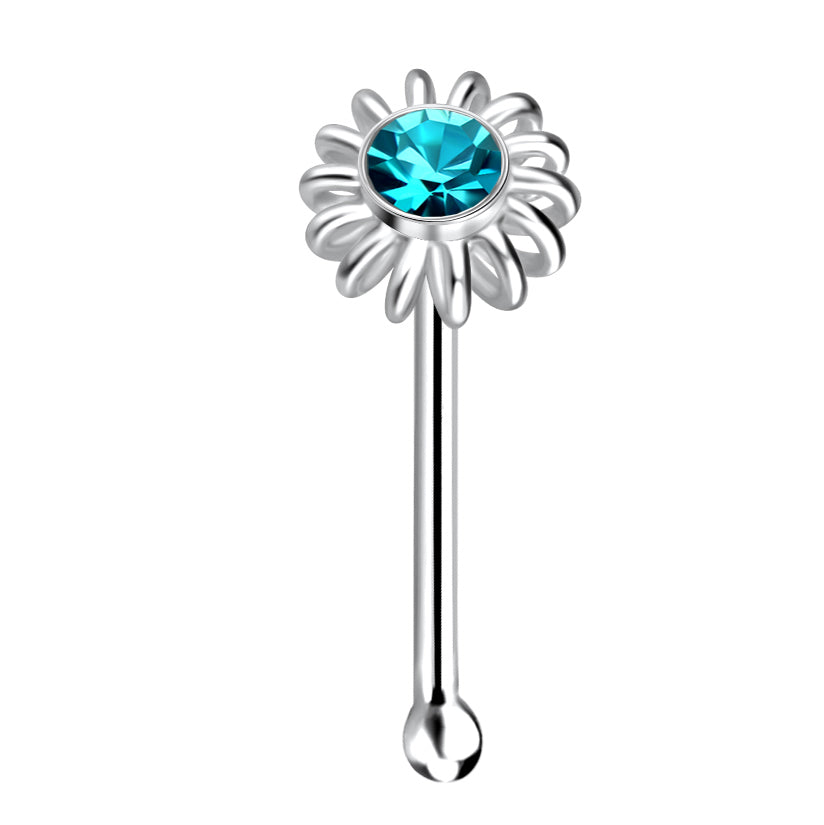 925 sterling silver crystal ball end flower nose stud