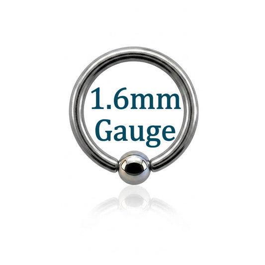 1.6mm Ball Closure Ring Surgical Steel Captive Bead Nose Septum Helix Ear BCR - 1.6mm Gauge