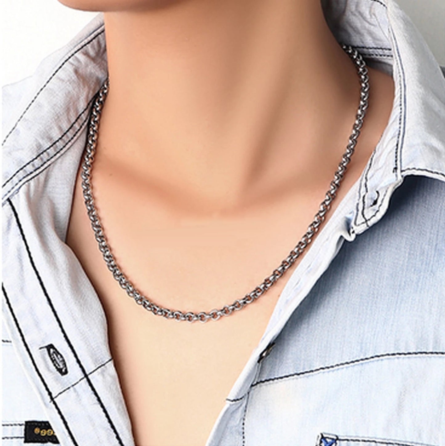 rolo neck chain 5mm thick stainless steel rolled neck chain 45cm