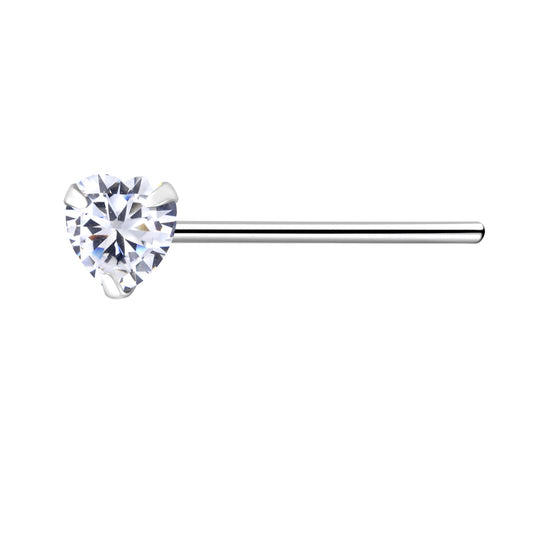 925 Nose Stud Cubic Zirconia Sterling Silver Straight Bar Nose Stud 3mm