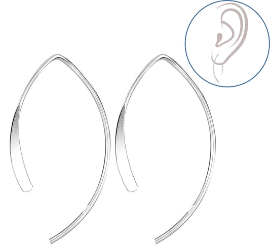 925 Oval Thread Through Earrings Solid Silver 26mm Wire Threader Earrings