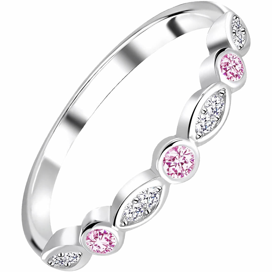 half eternity ring 925 sterling silver pink cubic zirconia ring