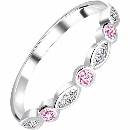 Half Eternity Ring 925 Sterling Silver Pink Cubic Zirconia Ring