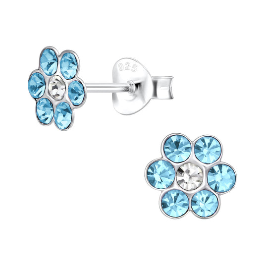 925 Kids Stud Earrings Sterling Silver Flower Children's Crystal Earrings