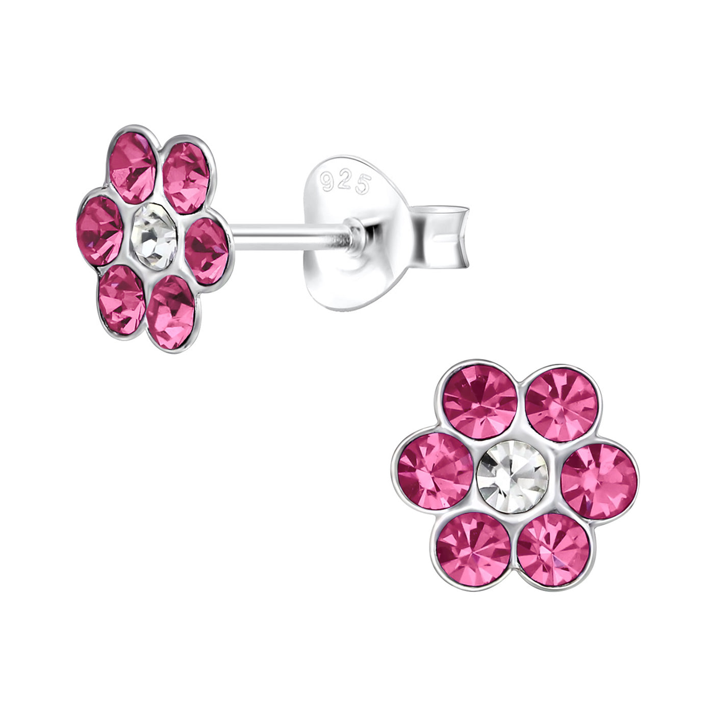 925 kids stud earrings sterling silver flower children's crystal earrings