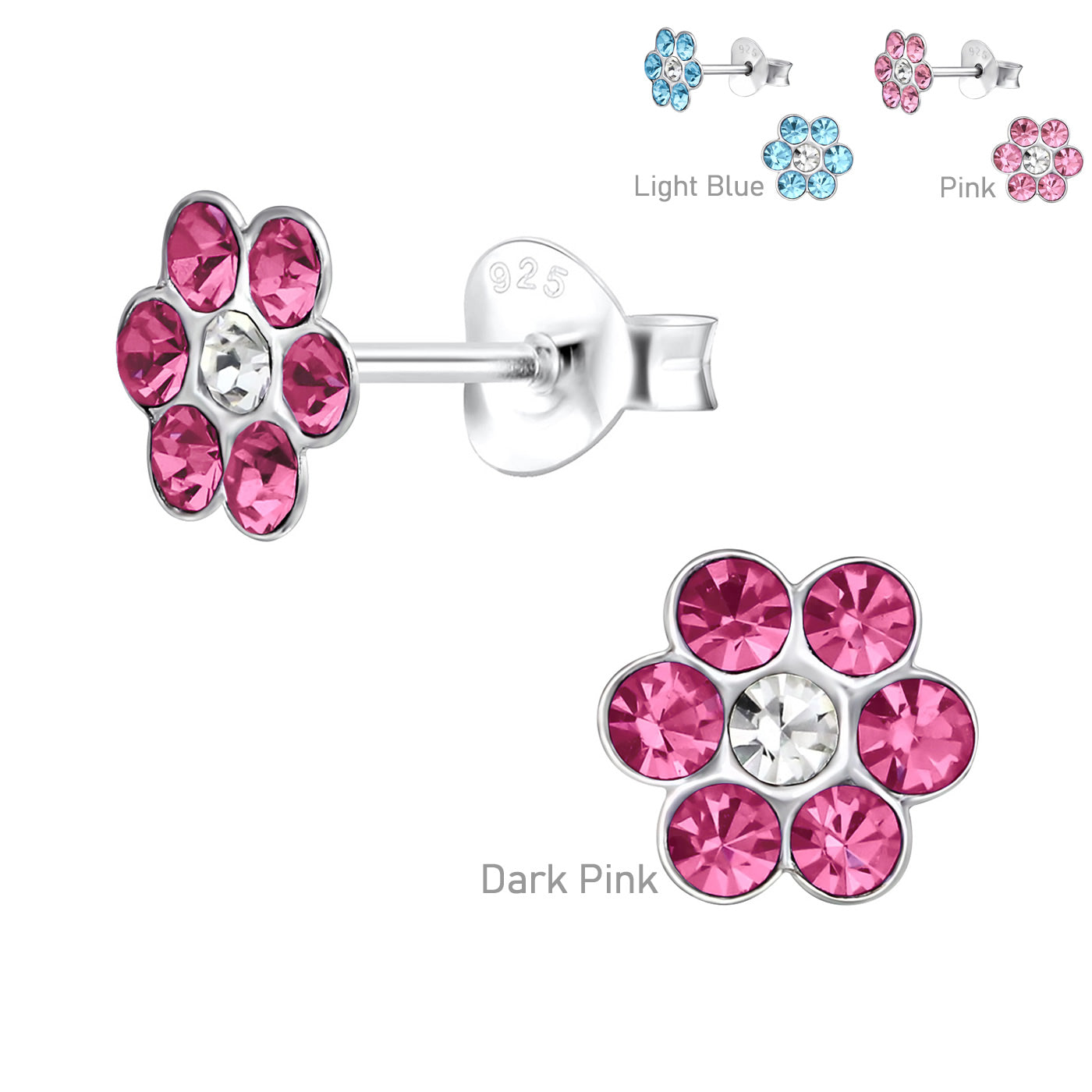 925 kids stud earrings sterling silver flower children's crystal earrings