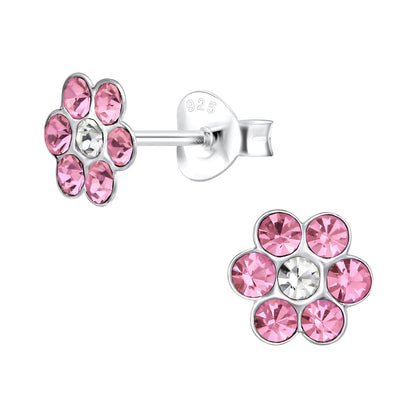925 Kids Stud Earrings Sterling Silver Flower Children's Crystal Earrings