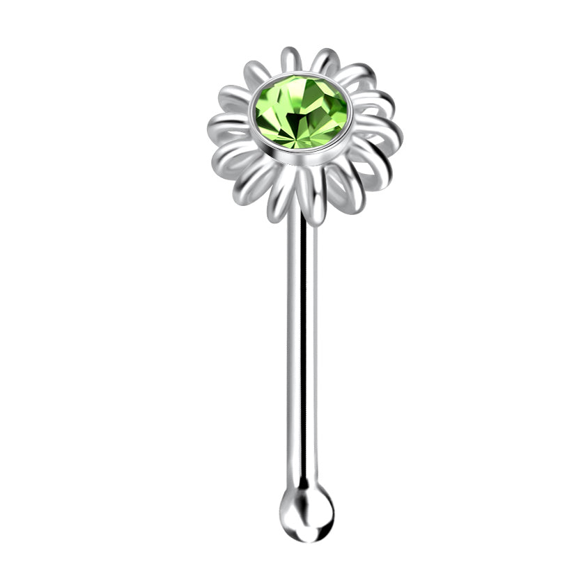 925 sterling silver crystal ball end flower nose stud