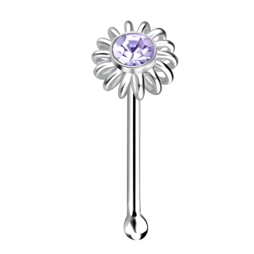 925 sterling silver crystal ball end flower nose stud