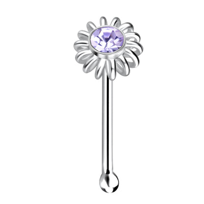 925 Sterling Silver Crystal Ball End Flower Nose Stud