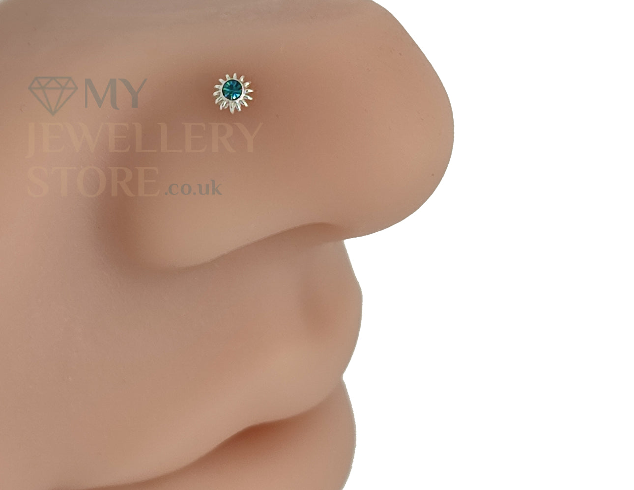 925 sterling silver crystal ball end flower nose stud