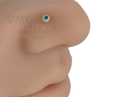 925 Sterling Silver Crystal Ball End Flower Nose Stud