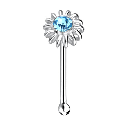 925 Sterling Silver Crystal Ball End Flower Nose Stud