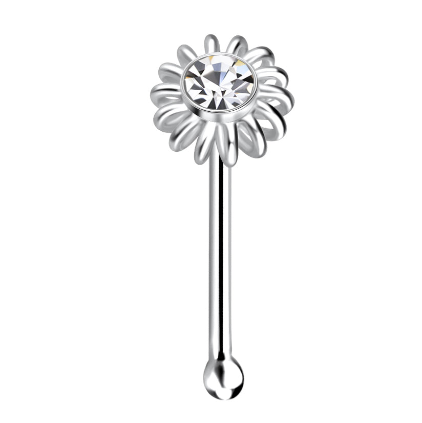 925 sterling silver crystal ball end flower nose stud