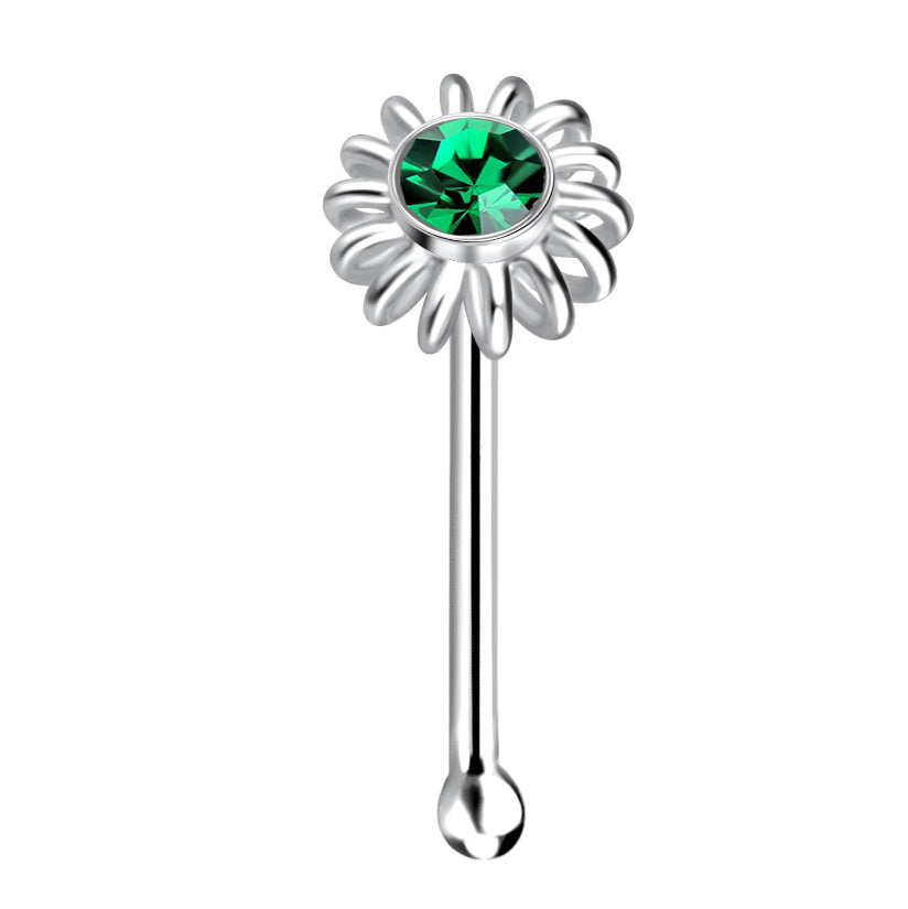 925 sterling silver crystal ball end flower nose stud