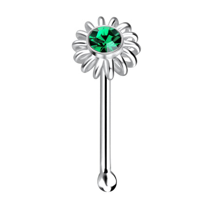 925 Sterling Silver Crystal Ball End Flower Nose Stud