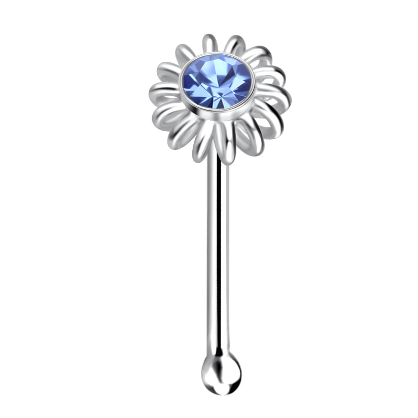 925 sterling silver crystal ball end flower nose stud