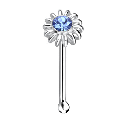 925 Sterling Silver Crystal Ball End Flower Nose Stud