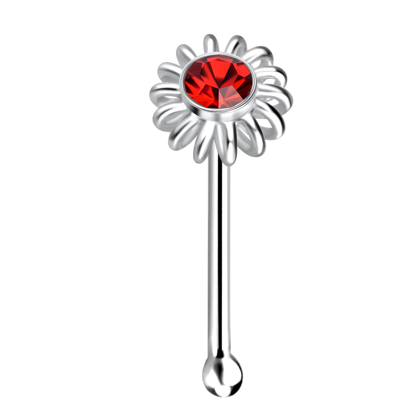 925 sterling silver crystal ball end flower nose stud