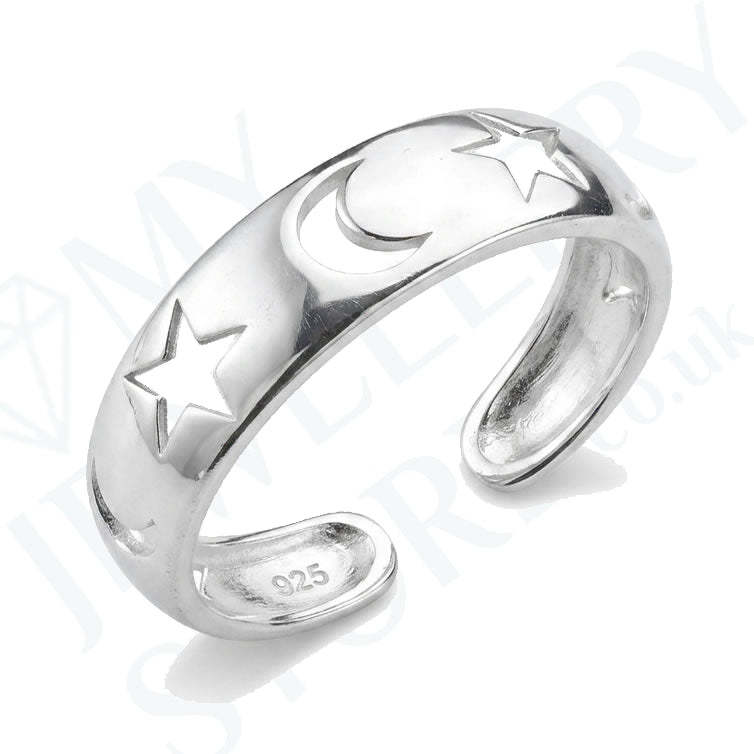 925 moon stars toe ring sterling silver adjustable band toe ring