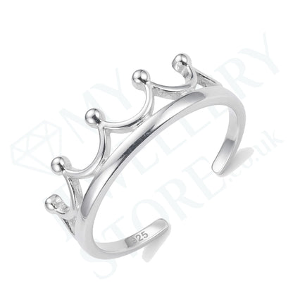 925 Crown Toe Ring Sterling Silver Royal Crown Adjustable Toe Ring