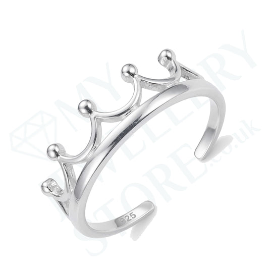 925 Crown Toe Ring Sterling Silver Royal Crown Adjustable Toe Ring
